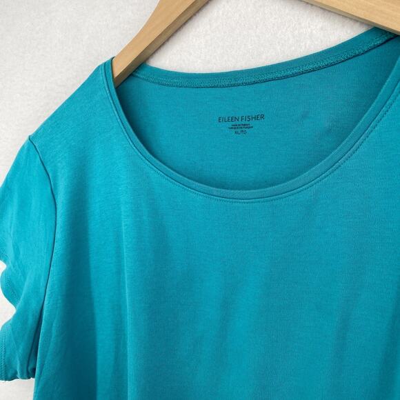 EILEEN FISHER Top XL Organic Cotton Interlock Jersey Crewneck Short Sleeve Blue - Picture 2 of 10